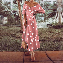 Load image into Gallery viewer, Polka Dot Print V-neck Off-The-Shoulder Dress
