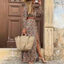 Load image into Gallery viewer, V-Neck Bohemian Print Maxi Dress