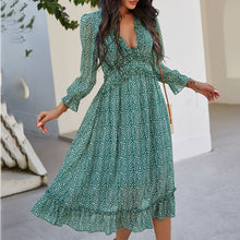 Load image into Gallery viewer, V-Neck Simple Print Maxi Dress