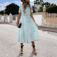 Load image into Gallery viewer, Summer Small Floral Button Belt Maxi Dress
