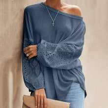 Load image into Gallery viewer, Oblique Collar Hollow Long Sleeve Off Shoulder T-Shirt