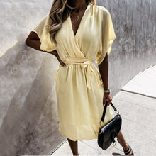 Load image into Gallery viewer, Solid Color V-Neck Lace Up Dress