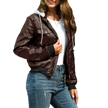 Load image into Gallery viewer, Hooded PU leather jacket