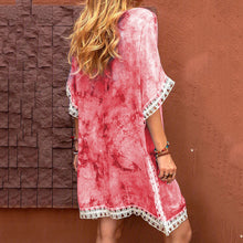 Load image into Gallery viewer, Tie-Dye Lace Contrast Short-Sleeved Mini Dress