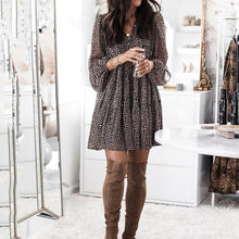 Load image into Gallery viewer, Leopard Print Lantern Sleeve V-Neck Dress