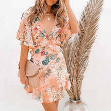 Load image into Gallery viewer, Sexy V-Neck Floarl Printed Vacation Mini Dress