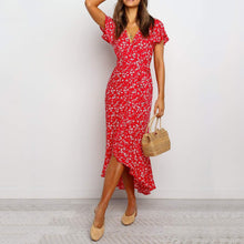 Load image into Gallery viewer, V-Neck Floarl Printed Hem Slit Dress