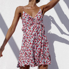 Load image into Gallery viewer, Lace-Up Floarl Printed Backless Dress