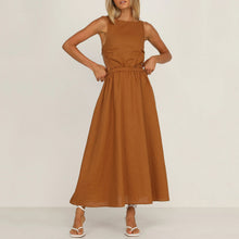 Load image into Gallery viewer, Solid Color Backless Cotton And Linen Dress