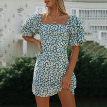Load image into Gallery viewer, Square Neck Puff Floral Printed Sleeve Dress