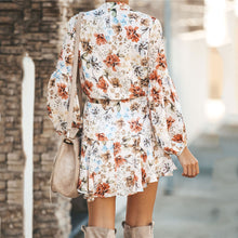 Load image into Gallery viewer, Lace-Up Button Floral Printed Dress