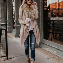 Load image into Gallery viewer, Large Fur Collar Cardigan Knitted Sweater Coat