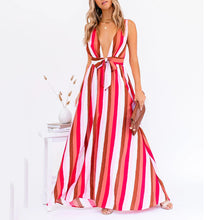 Load image into Gallery viewer, Sexy Deep V-Neck Stripe Printed Maxi Dress