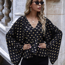 Load image into Gallery viewer, Chiffon V-neck Waist Flared Sleeve Top