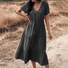 Load image into Gallery viewer, Solid Color V-Neck Dress