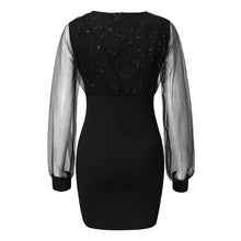 Load image into Gallery viewer, Mesh V-Neck Sequined Slim Bodycon Dress