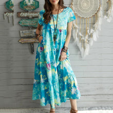Load image into Gallery viewer, Flower Printed Round Neck Maxi Dress