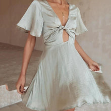 Load image into Gallery viewer, Solid Color V-Neck Short-Sleeved Dress