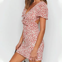 Load image into Gallery viewer, V-Neck Lace Up Backless Floral Printed Dress