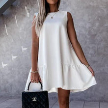 Load image into Gallery viewer, Solid Color Round Neck A-line Mini Dress