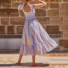 Load image into Gallery viewer, Striped Print Holiday Sling Maxi Dress