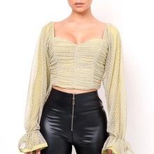 Load image into Gallery viewer, Chiffon Polka Dot Cropped Top