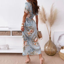 Load image into Gallery viewer, Elegant Floral Printed Lapel Maxi Dress