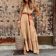 Load image into Gallery viewer, Solid Color High Waist V-Neck Maxi Dress