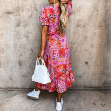 Load image into Gallery viewer, Floarl Printed Short Sleeve V-Neck Dress
