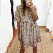 Load image into Gallery viewer, Bohemian Style V-Neck Print Dress