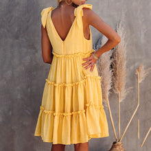 Load image into Gallery viewer, Lovely V-Neck Solid Color Vacation Dress