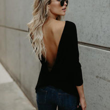 Load image into Gallery viewer, Sexy Open Back Knotted Long-sleeved T-shirt