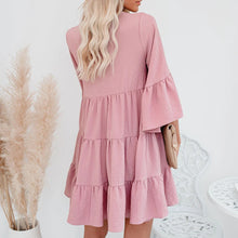 Load image into Gallery viewer, V-Neck Lace Up Ruffle Dress
