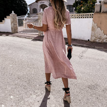 Load image into Gallery viewer, Summer Small Floral Button Belt Maxi Dress