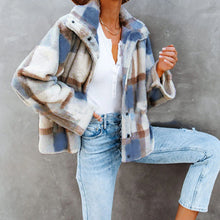 Load image into Gallery viewer, Lapel Plaid Faux Fur Warm Coat