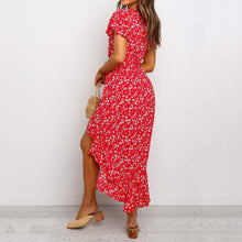 Load image into Gallery viewer, V-Neck Floarl Printed Hem Slit Dress