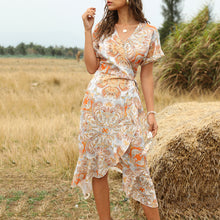 Load image into Gallery viewer, Elegant V-Neck Lace Up Irregular Maxi Dress