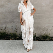 Load image into Gallery viewer, Vacation Style V-Neck Lace Maxi Dress