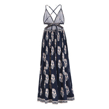 Load image into Gallery viewer, Printed Slit Backless Lace Up Vacation Maxi Dress