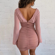 Load image into Gallery viewer, Sexy Deep V Wood Ears Long Sleeve Bodycon Dress