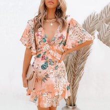 Load image into Gallery viewer, Sexy V-Neck Floarl Printed Vacation Mini Dress