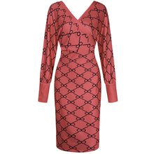 Load image into Gallery viewer, Long Sleeve Printed V-Neck Bodycon Dress