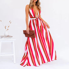 Load image into Gallery viewer, Sexy Deep V-Neck Stripe Printed Maxi Dress