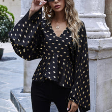 Load image into Gallery viewer, Chiffon V-neck Waist Flared Sleeve Top