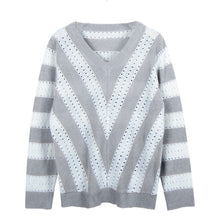 Load image into Gallery viewer, Solid Color V-neck Striped Stitching Sweater