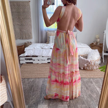 Load image into Gallery viewer, Gradient Deep V Lace Halter Irregular Dress