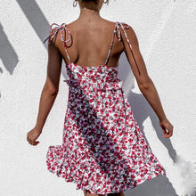Load image into Gallery viewer, Lace-Up Floarl Printed Backless Dress