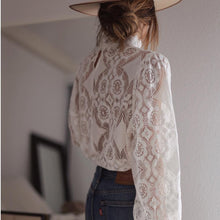 Load image into Gallery viewer, See Through Stand Collar Long Sleeve Lace Tops