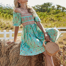 Load image into Gallery viewer, Square Collar Floarl Printed Dress