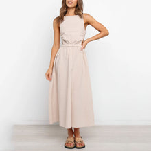 Load image into Gallery viewer, Solid Color Backless Cotton And Linen Dress